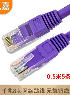礼嘉 高速千兆无氧铜网络跳线 六类网线 紫色0.5米*5条LJ-5V605