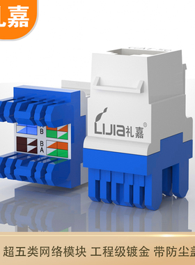 礼嘉（LIJIA）LJ-5016S 超五类网络模块CAT5E八芯网线信息模块超五类百兆RJ45网线插座打线式 配防尘盖 蓝色