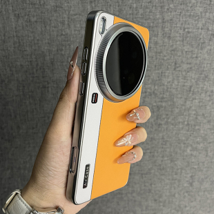 vivox200s手机壳新款 适用vivox200ultra 电镀镜框网红创意防摔保护套男女 潮牌素皮纹相机壳活力橙 三只鱼