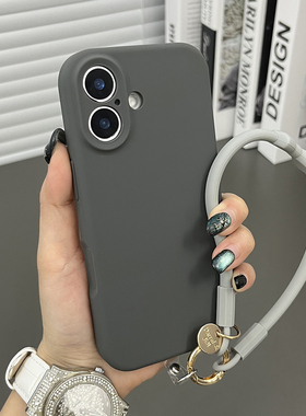 三只鱼【高档液态硅胶深灰色手提绳】适用苹果17/16/15/14promax手机壳新款肤感日韩ipone防摔全包保护套男女