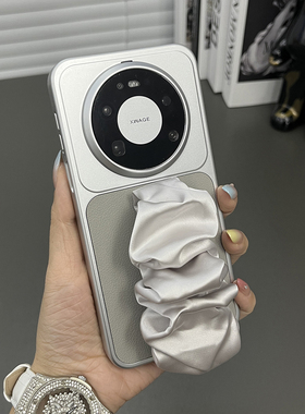 三只鱼【潮牌素皮纹浅灰色手腕带】适用于华为mate80promax/畅享90promax手机壳新款轻奢防摔全包保护套男女