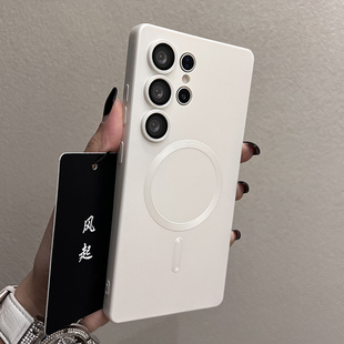 GalaxyS24 24ultra手机壳新款 带镜头膜适用三星s25 s23u网红s23ultra防摔保护套男女 液态硅胶磁吸优雅白