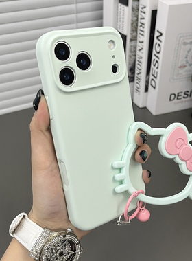 三只鱼【网红肤感液态硅胶淡青色手提环】适用于苹果17/16/15promax手机壳新款ipone可爱防摔全包保护套男女
