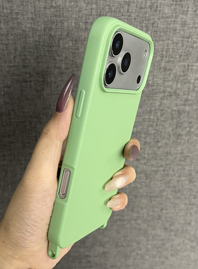 三只鱼【网红肤感液态硅胶浅绿色】适用苹果17/16/15/14promax手机壳新款ipone挂绳款简约防摔全包保护套男女