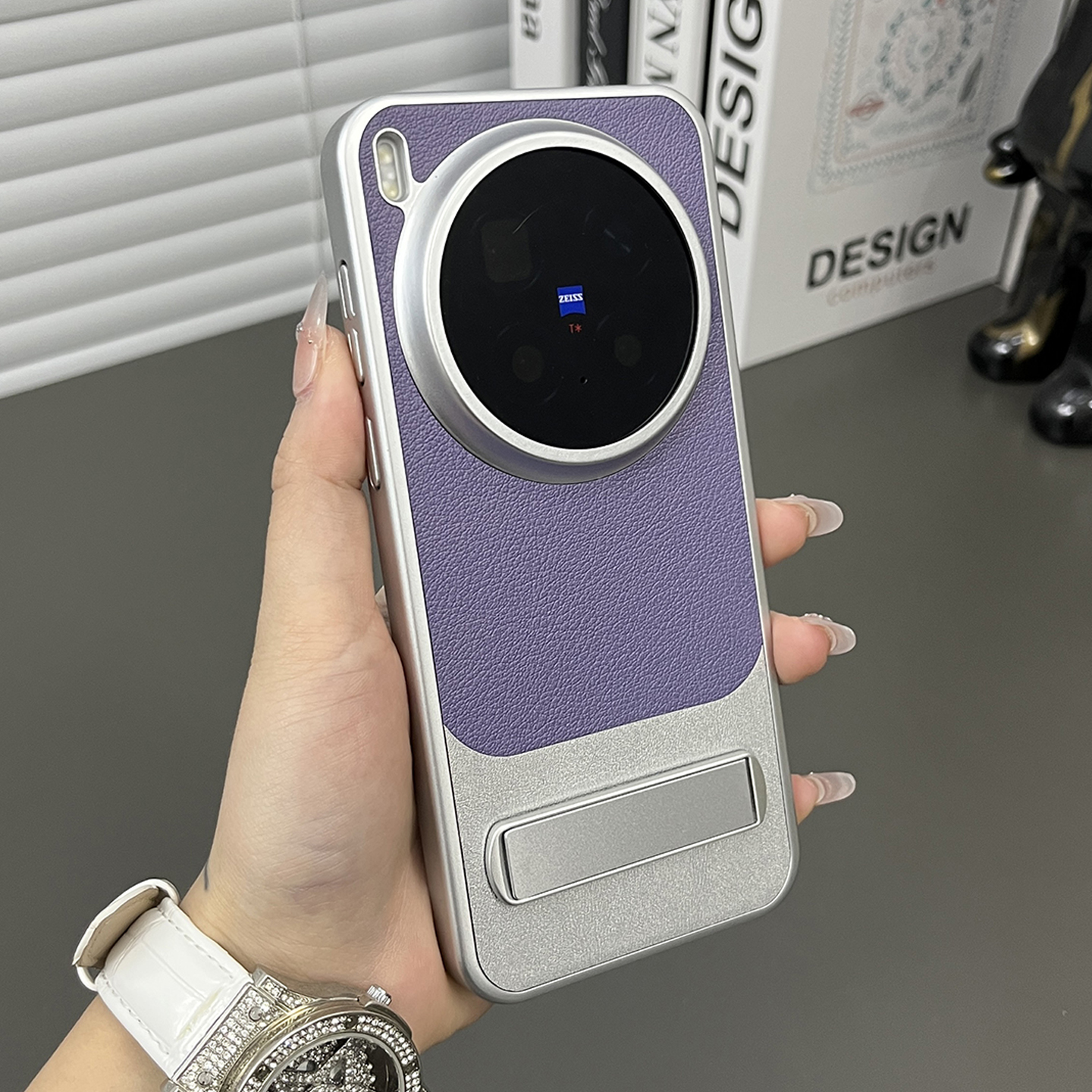 适用vivox300pro皮纹支架手机壳