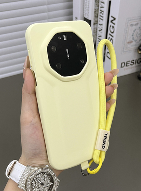 三只鱼【个性液态硅胶奶黄色手提绳】适用于华为mate80rs非凡大师80/70pro手机壳新款高档防摔保护套男女简约