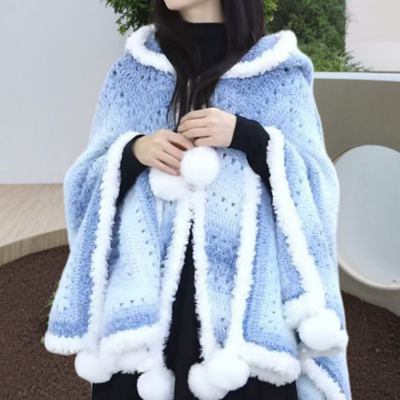 雪妃尔魔法球羽毛线七星斗篷披肩手工钩针编织diy材料包成人儿童