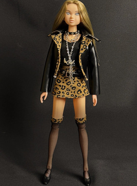 Candies doll 自制豹纹朋克风套装皮衣短裙ob22/24/26/momoko可穿