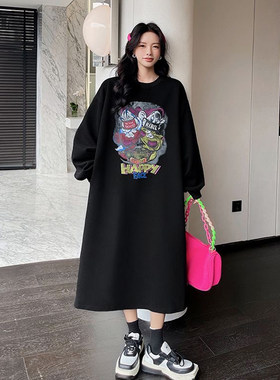 秋季胖mm大码女装2026新款加绒加厚过膝卫衣裙长袖打底衫卫衣裙子