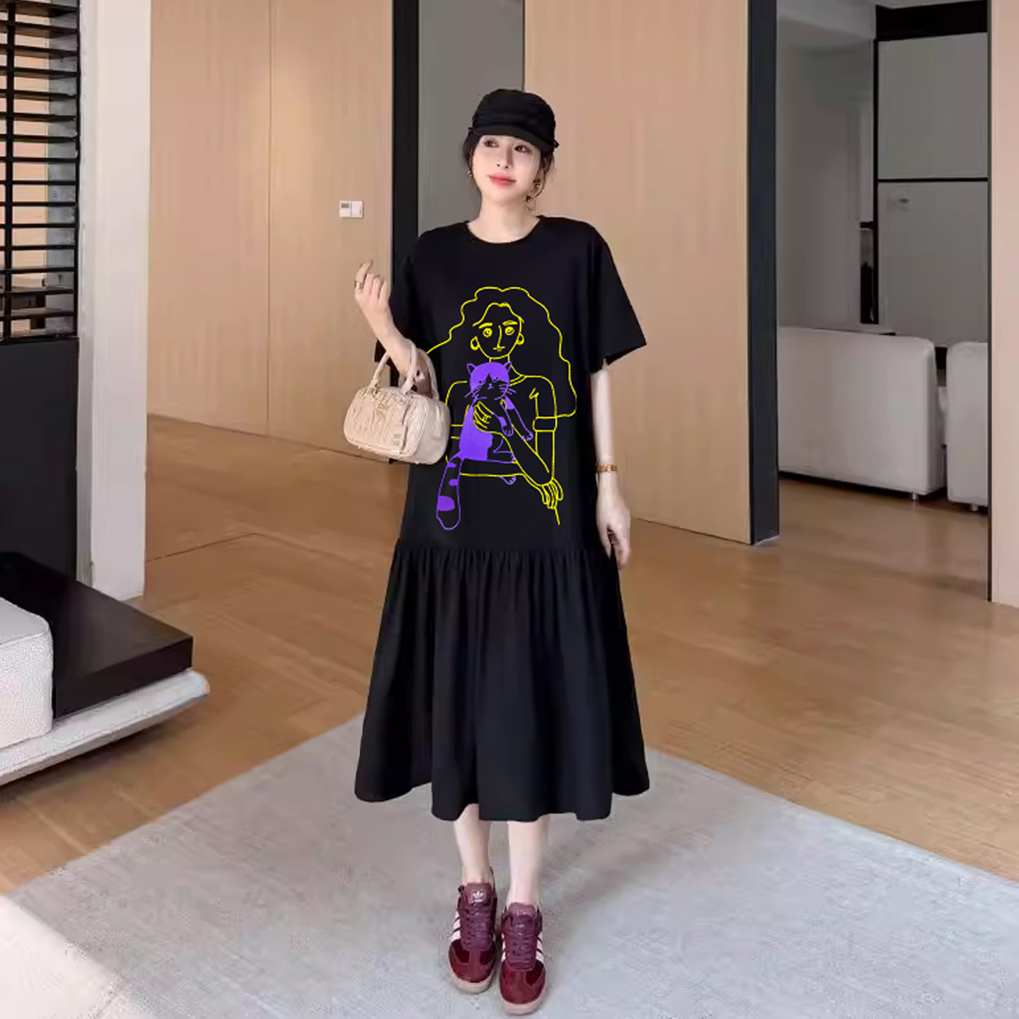 微胖大方得体穿搭早春胖mm大码休闲宽松连衣裙遮肉胖显瘦裙子2026