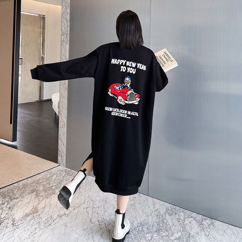 胖mm大码女装2026年秋冬新款加绒加厚过膝卫衣裙显瘦宽松连衣裙潮