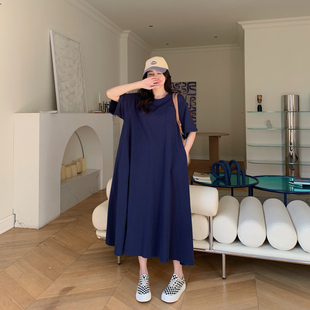 胖女生连衣裙超宽松遮肚子显瘦a字裙纯棉2025夏季大码长裙子夏装