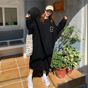 胖mm200斤大码卫衣裙加绒加厚遮肉宽松过膝长袖连衣裙冬季外套潮