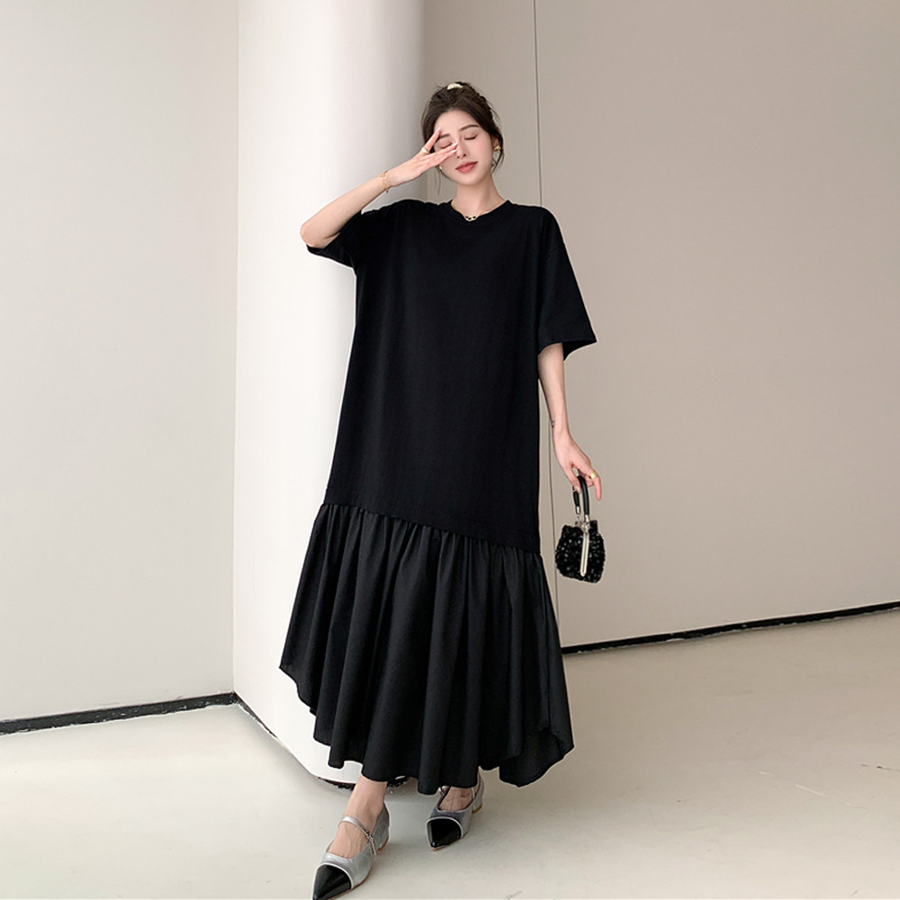 连衣裙大码女胖mm遮肚子高个子加长款裙子女夏季新款法式轻奢女装