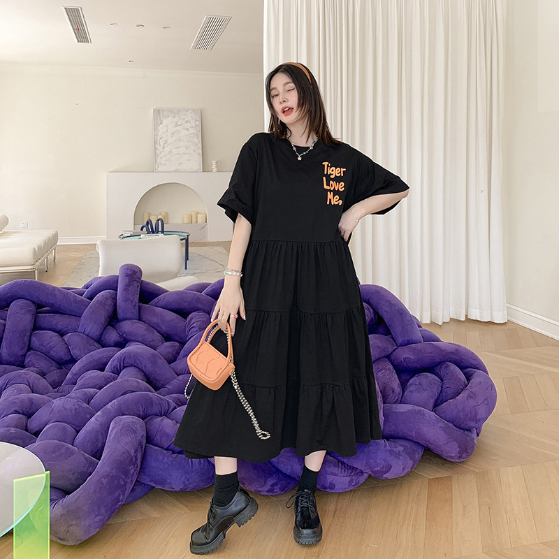 200斤胖mm特大码女装2026夏季新款长款宽松大码蛋糕裙短袖连衣裙