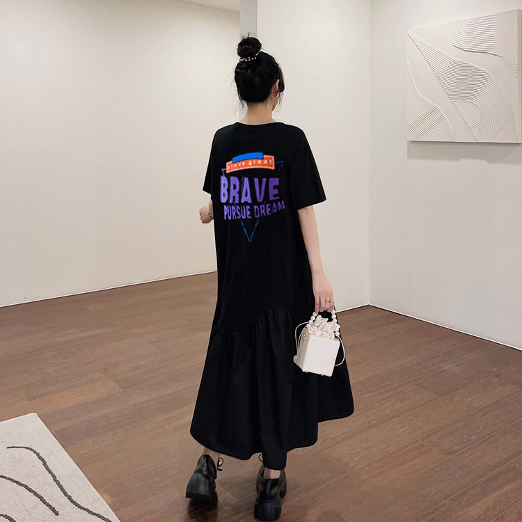 夏装2026新款大码女装胖妹妹宽松t恤长裙梨型身材长款短袖连衣裙