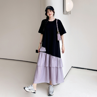 法式复古连衣裙女2026夏季新款胖mm大码时尚不规则气质高级感裙子