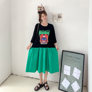 加大码胖mm连衣裙巨显瘦宽松遮肚子裙子夏天短袖洋气2025年新款夏