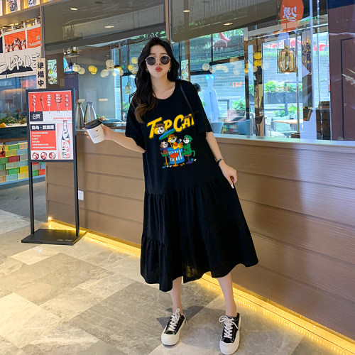 连衣裙显瘦遮肚微胖纯棉宽松大码长裙夏绝美小裙子女新款夏季t裙