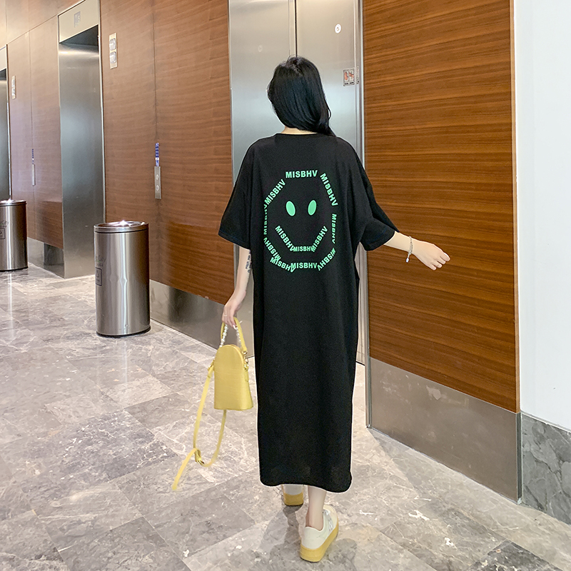 加大码女装胖mm夏装梨形身材微胖长裙纯棉短袖炸街裙子宽松懒人裙