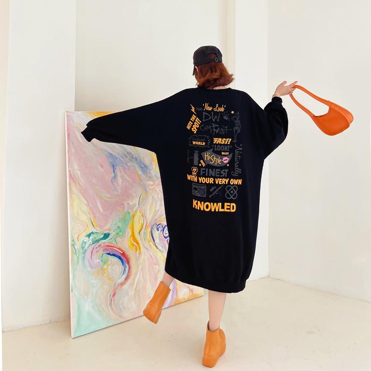 胖mm连衣裙女拼接裙摆大码女装新款韩版2025显瘦T恤裙长袖卫衣裙