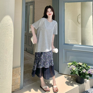 微胖巨好看连衣裙宽松遮肉拼接雪纺长裙子2026新款胖妹妹大码韩版