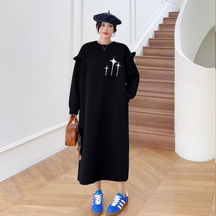 胖mm直筒连衣裙大码女装高级感遮肚子秋冬新款长款空气层长袖卫衣