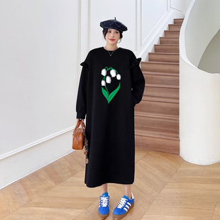 胖mm秋冬新款2025宽松中长款卫衣裙加绒加厚打底衫大码保暖 200斤