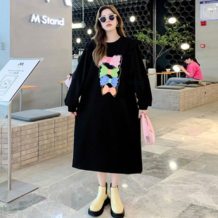 胖mm冬季卫衣裙2025新款女秋冬长款加绒加厚小个子显瘦绒衫外套女