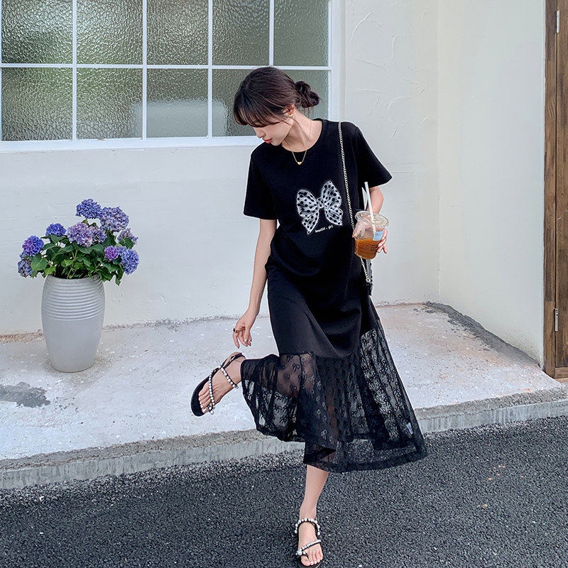 高端胖mm特大码裙子碎花宽松裙子巨遮肚夏装200斤纯棉t恤裙2026潮