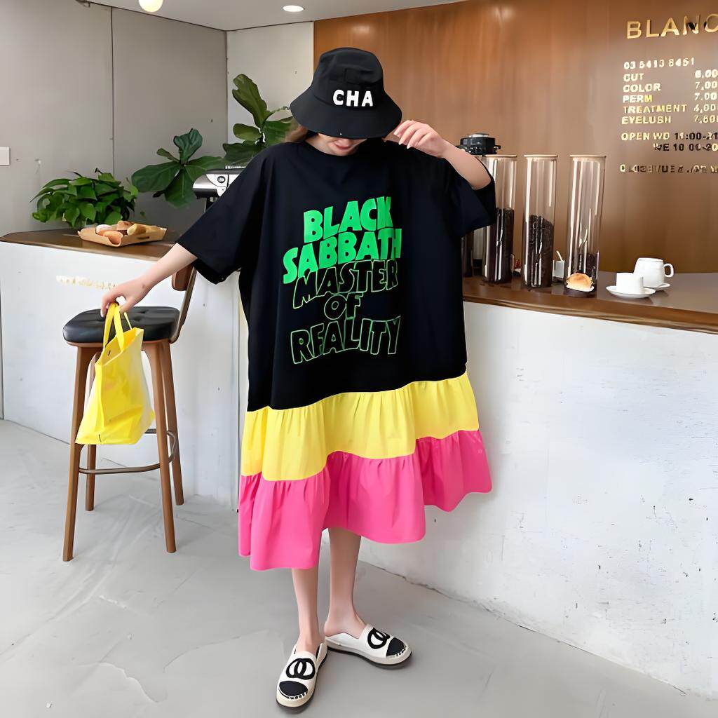 连衣裙显瘦遮肚微胖宽松蛋糕裙子短袖2026夏季新款200斤大码女装