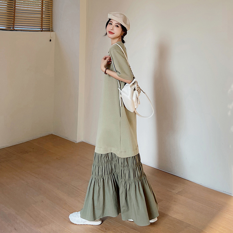 高个子超长款到脚踝宽松大码胖mm连衣裙T恤长裙子女夏季2025新款