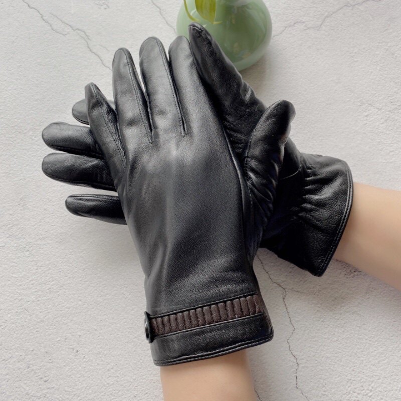 秋冬新款真绵羊皮男士真皮手套时尚带手机触摸屏皮手套保暖厚里绒