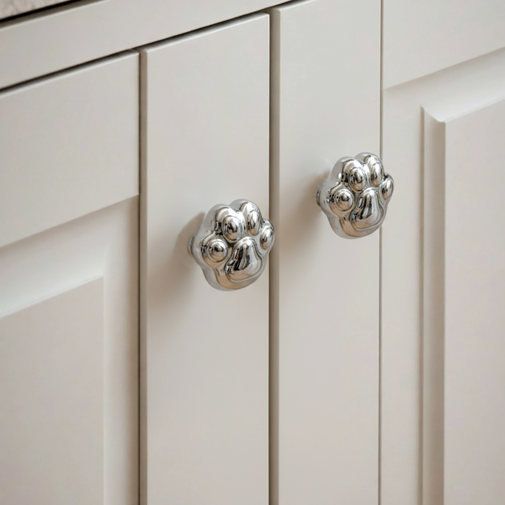 2025新款萌趣猫爪拉手实心黄铜儿童房衣柜抽屉创意个性橱柜门把手