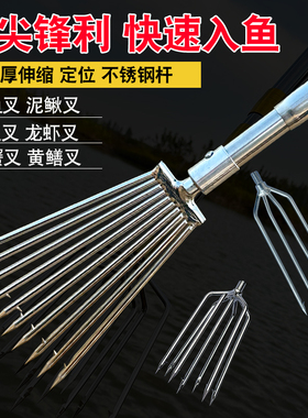 水云川龙虾泥鳅鳝鱼叉不锈钢头黄鳝叉鱼叉头伸缩杆渔叉鱼插鱼叉