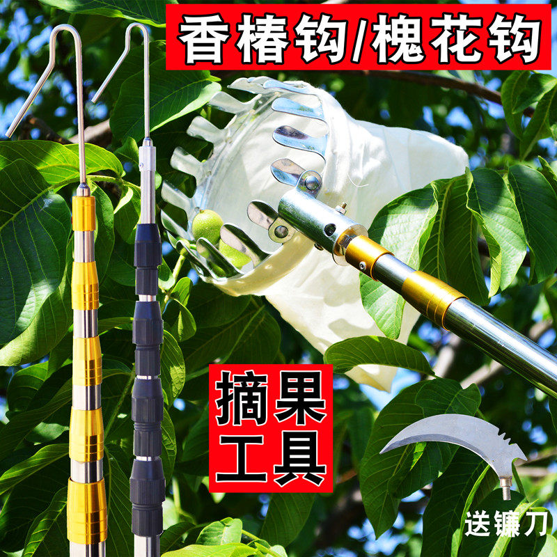 多功能高空摘果器伸缩杆采果不锈钢摘槐花钩子钩香椿勾子工具