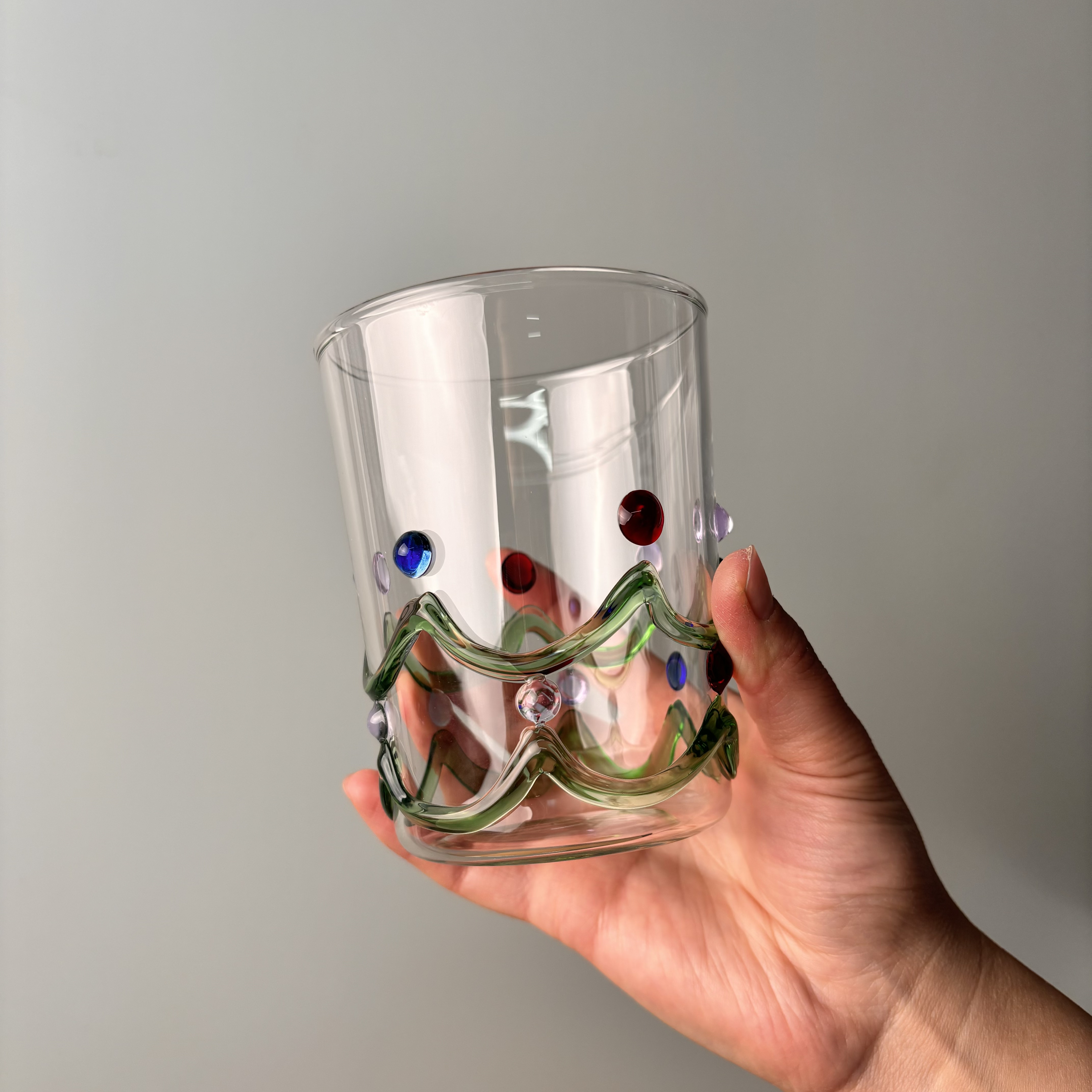 手工彩色波点玻璃杯手工DIY透明水杯创意波浪杯脚装饰杯