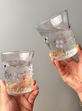 手绘小花耐热玻璃咖啡调酒杯