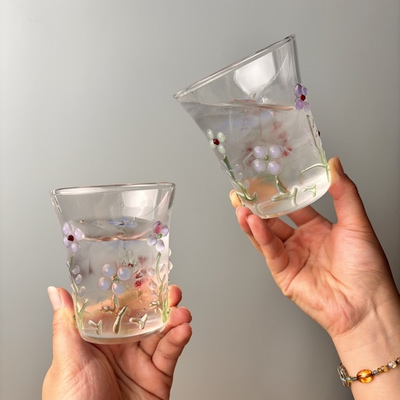 手绘小花耐热玻璃咖啡调酒杯