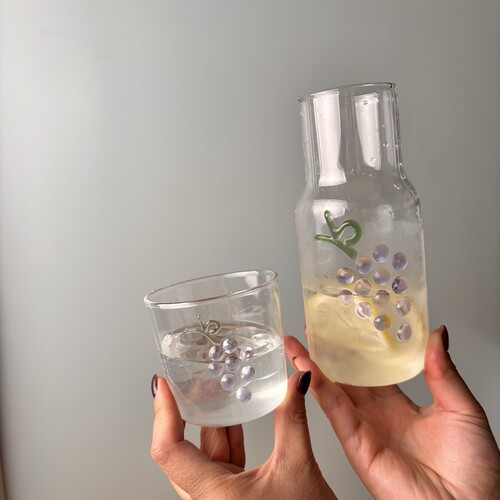 手绘新中式葡萄图案玻璃杯