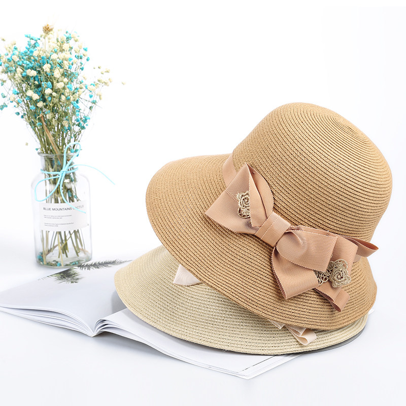 诗丹凯萨帽子女夏新品草帽女可折叠遮阳帽女大沿休闲太阳帽蝴蝶结
