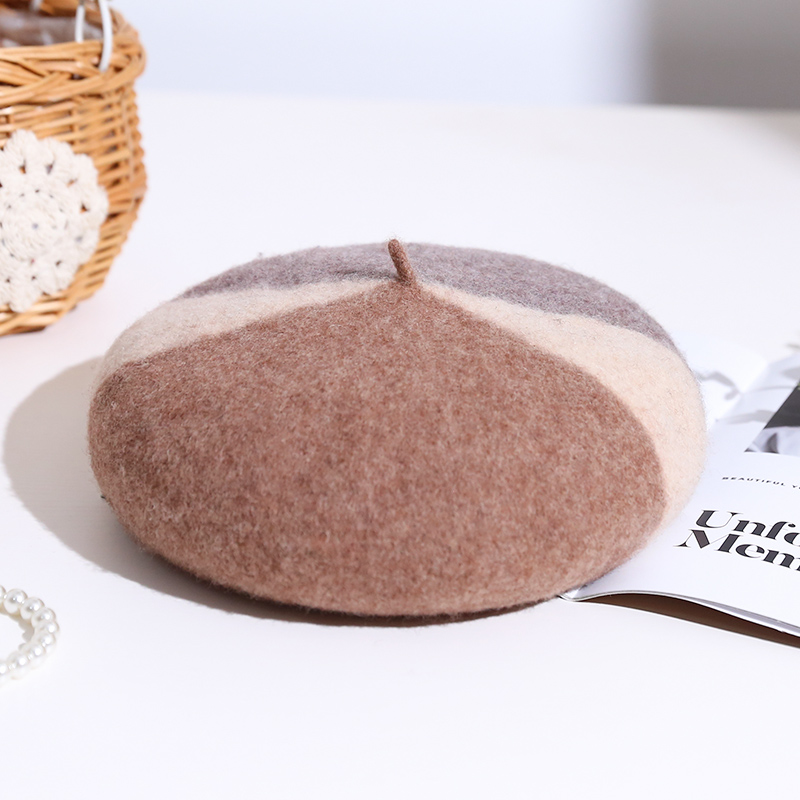 诗丹凯萨秋冬三色拼色羊毛贝雷帽