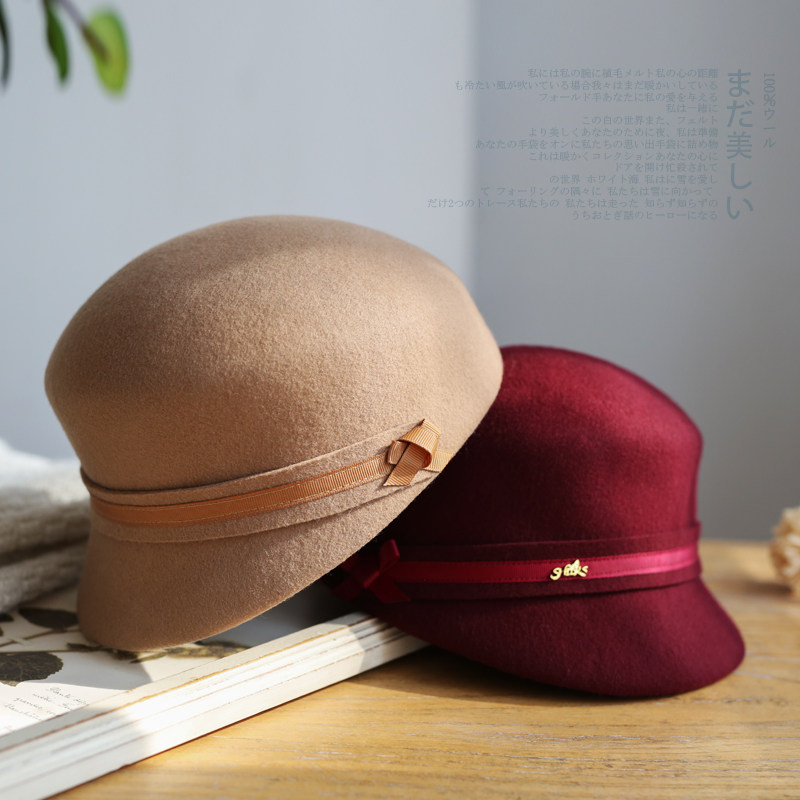 诗丹凯萨鸭舌帽女秋冬季英伦时尚画家帽简约羊毛呢帽复古小礼帽子