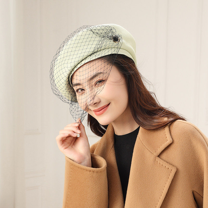 诗丹凯萨2023秋冬新款贝雷帽女韩版日系潮八角帽女逛街网纱画家帽