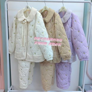 花丛丽影325912067女全棉梭织夹棉2025秋冬款保暖家居服套装睡衣