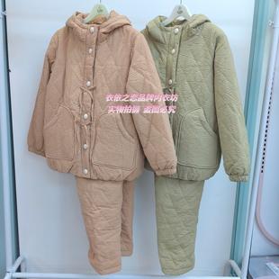 花丛丽影325912056女暗格羽绒夹棉2025秋冬款保暖家居服套装睡衣