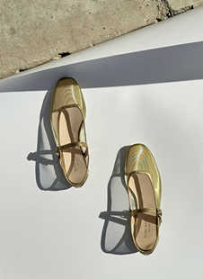 HOME 古董金 WORK原创设计师优雅时髦春夏牛皮边网纱玛丽珍芭蕾鞋