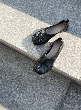 HOME WORK原创设计师手工分趾忍者tabi牛皮低跟套脚女士单鞋黑色