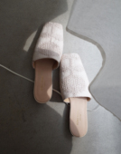 HOME 米驼色 WORK原创设计师手工提花编织方头简洁两穿绑带穆勒鞋