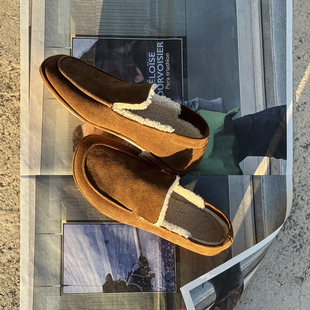 乌木棕色 保暖女鞋 HOME WORK原创设计手工羊羔毛一脚蹬毛绒乐福鞋